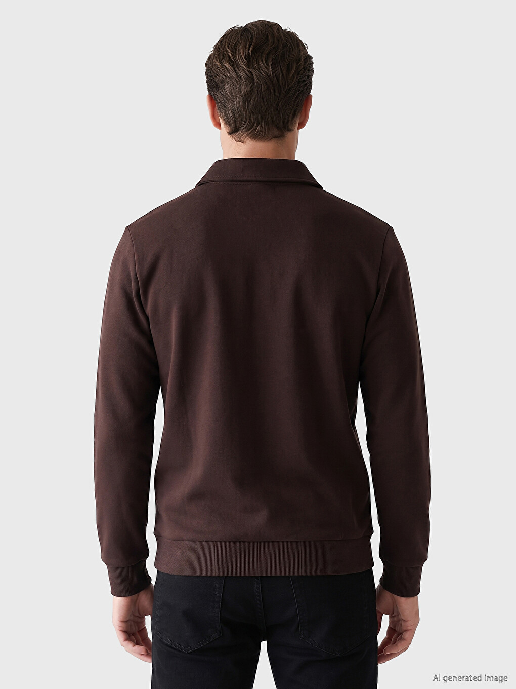 Mürdüm Polo Yaka Erkek Kalın Sweatshirt-3