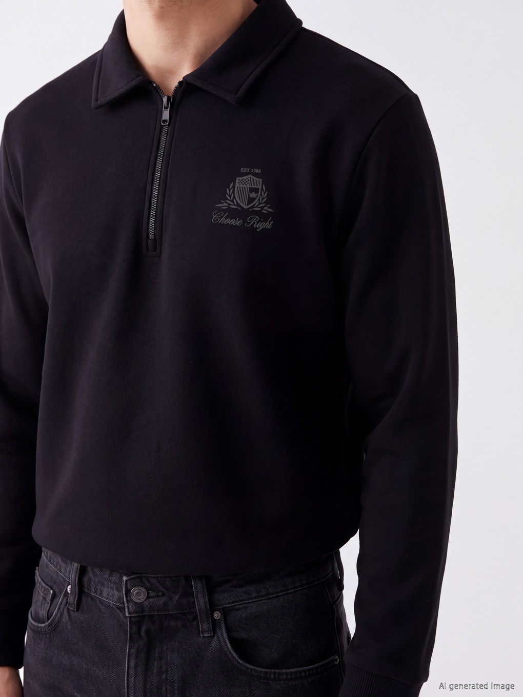 Polo Collar Printed Men's Thick Sweatshirt-2