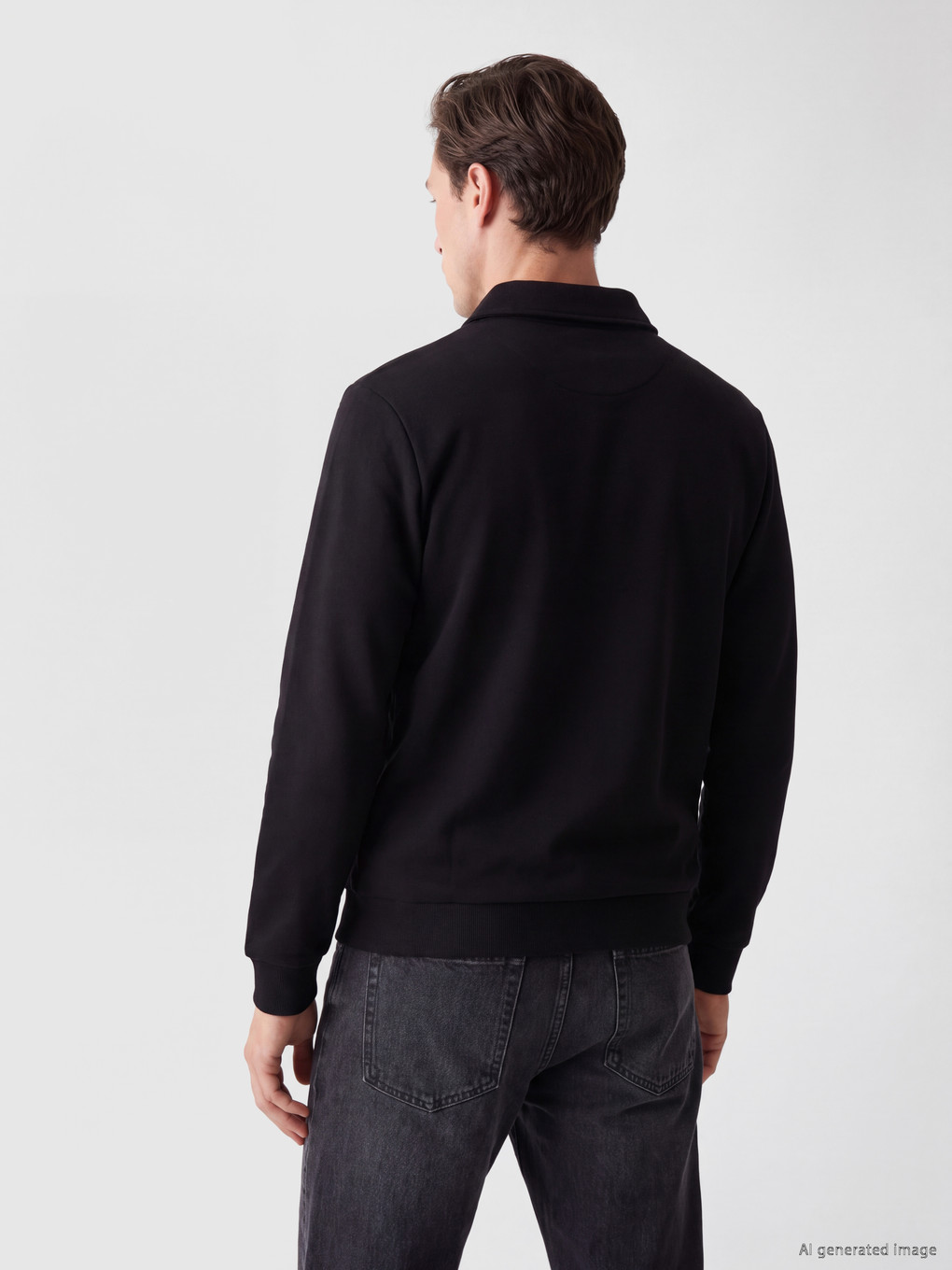 Polo Collar Printed Men's Thick Sweatshirt-3