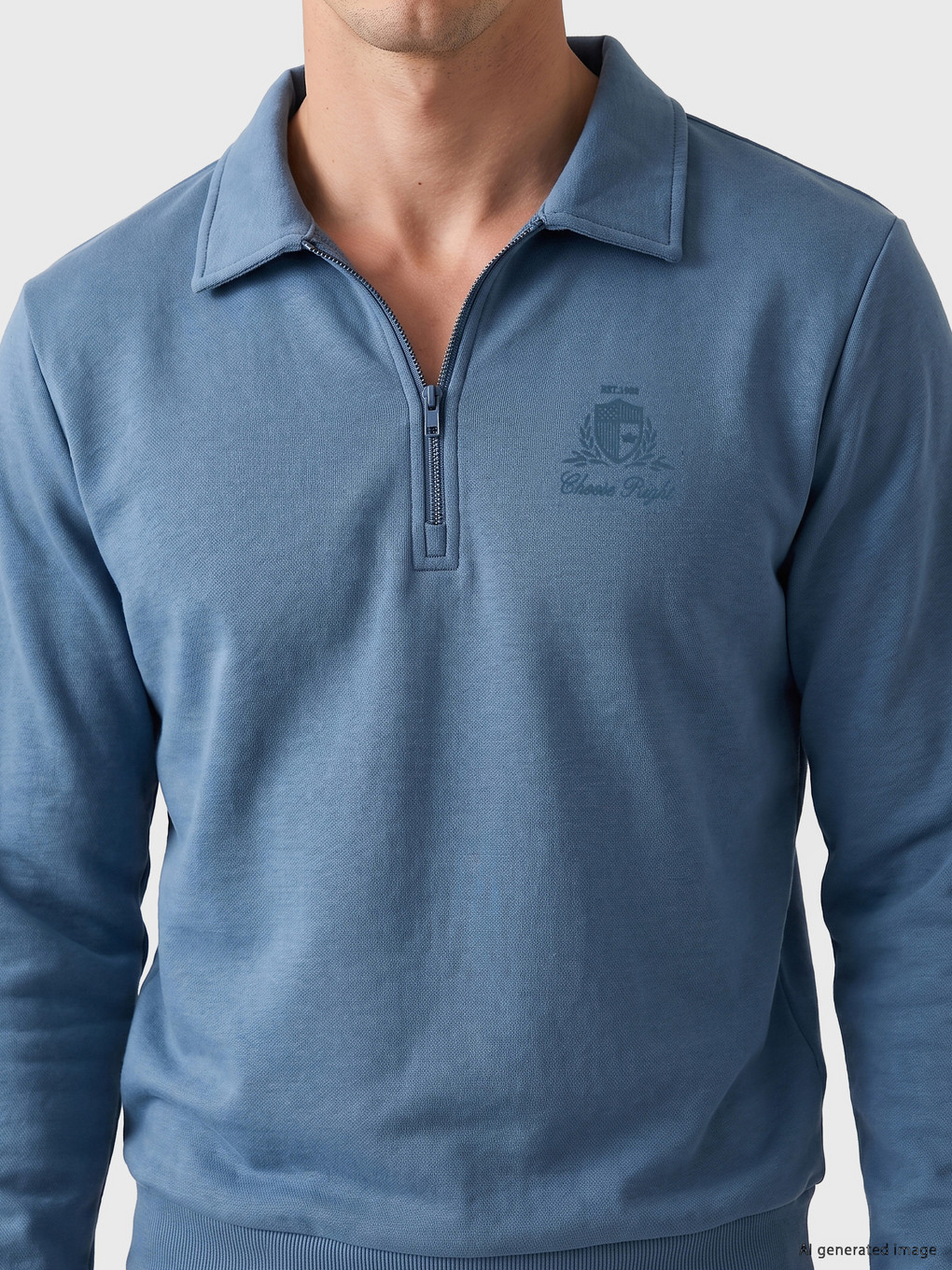 İndigo Polo Yaka Erkek Kalın Sweatshirt-2