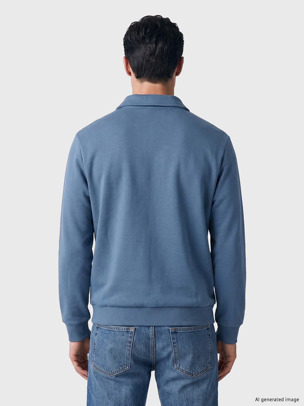 İndigo Polo Yaka Erkek Kalın Sweatshirt-3