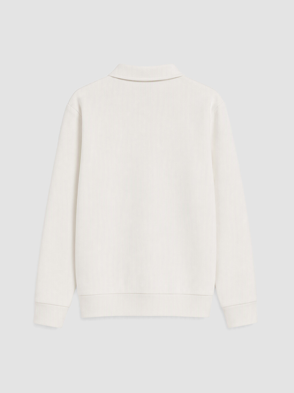 Beyaz Polo Yaka Baskılı Erkek Sweatshirt-7