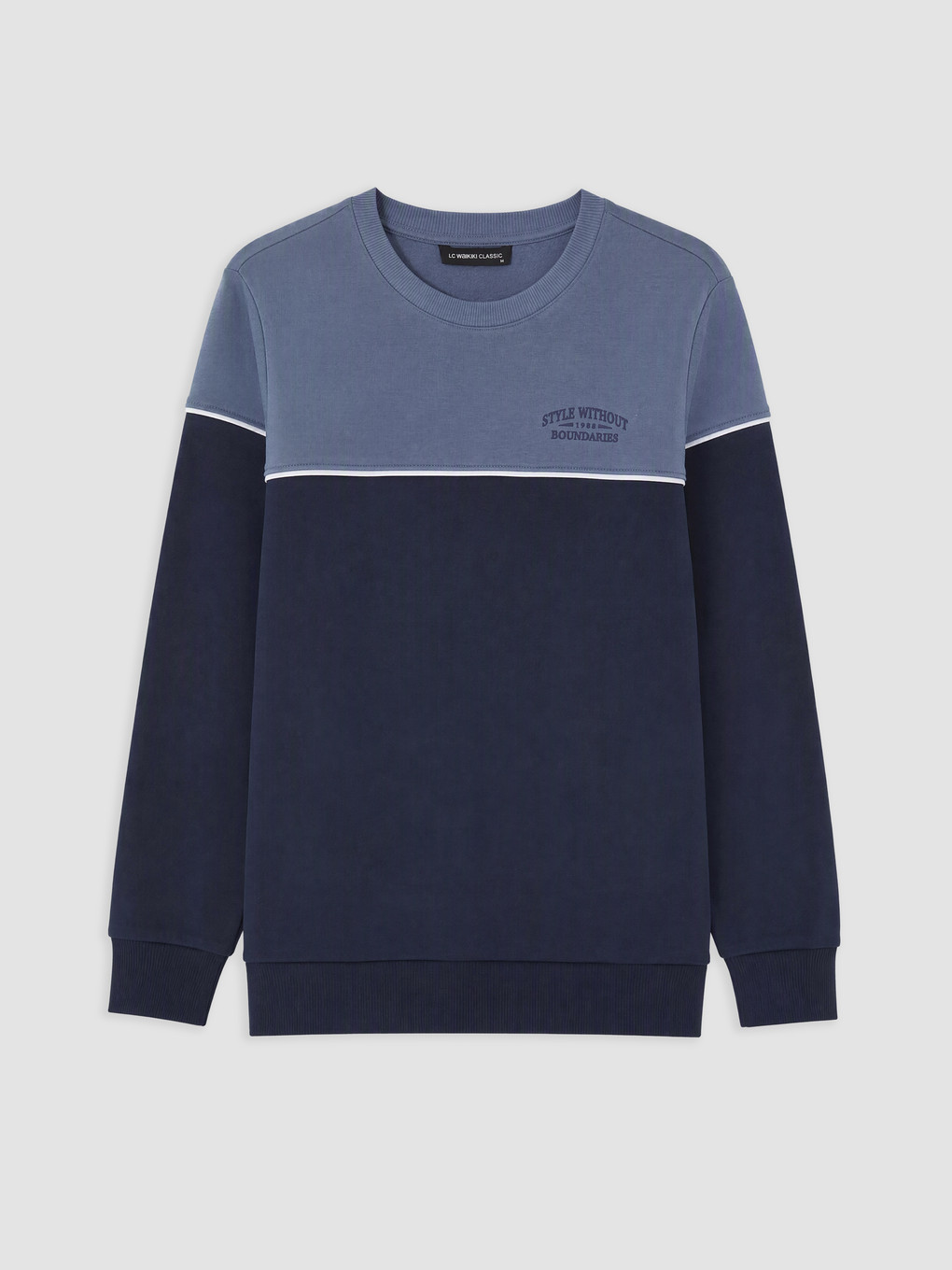 İndigo Bisiklet Yaka Erkek Kalın Sweatshirt
