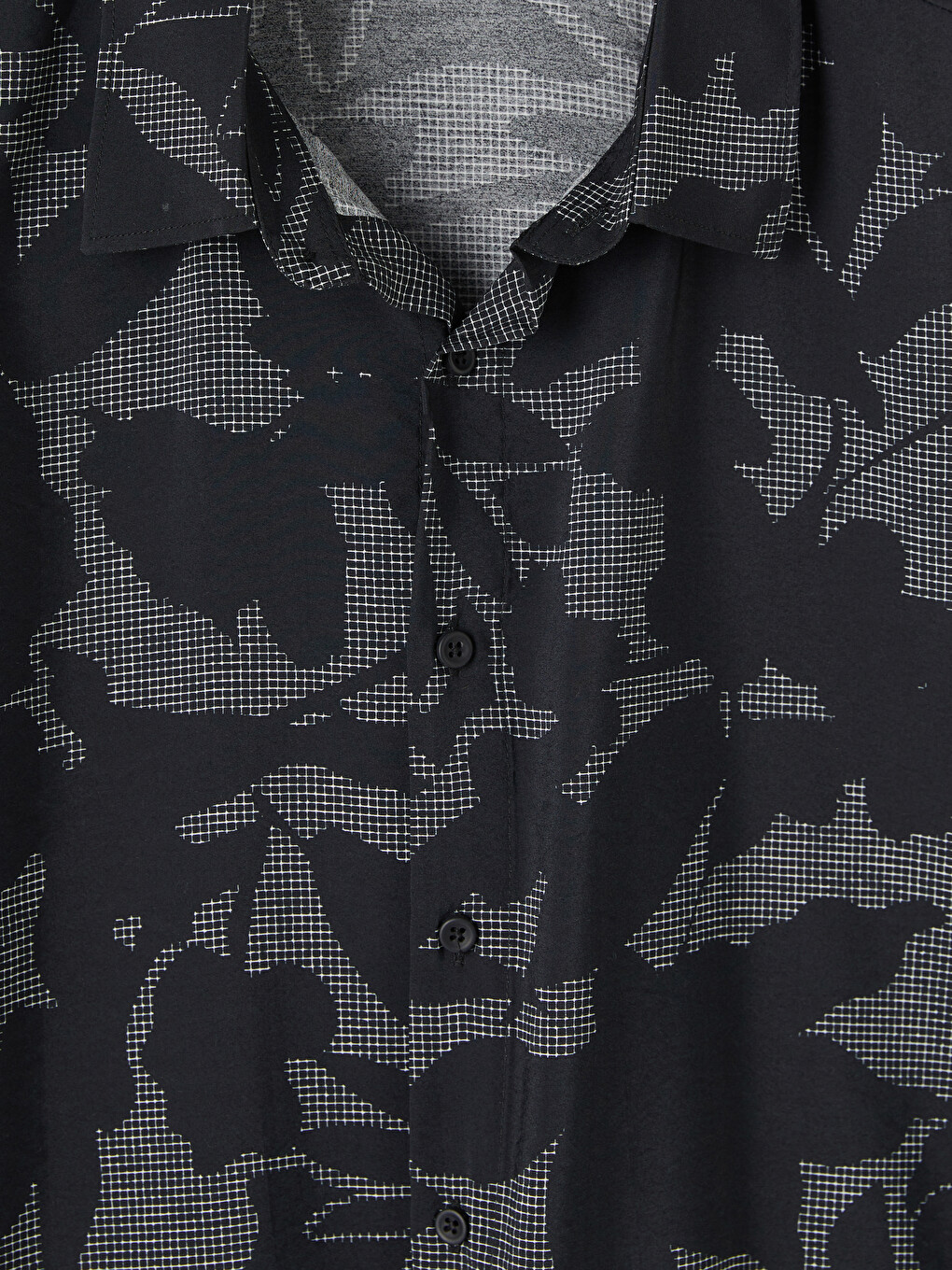 Siyah Regular Fit Desenli Viskon Erkek Gömlek-1