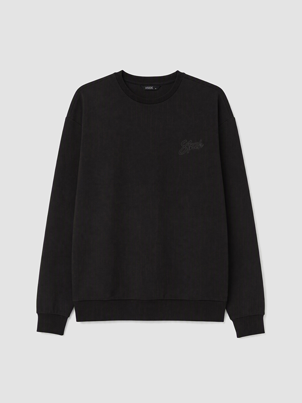 Siyah Bisiklet Yaka Nakışlı Erkek Sweatshirt