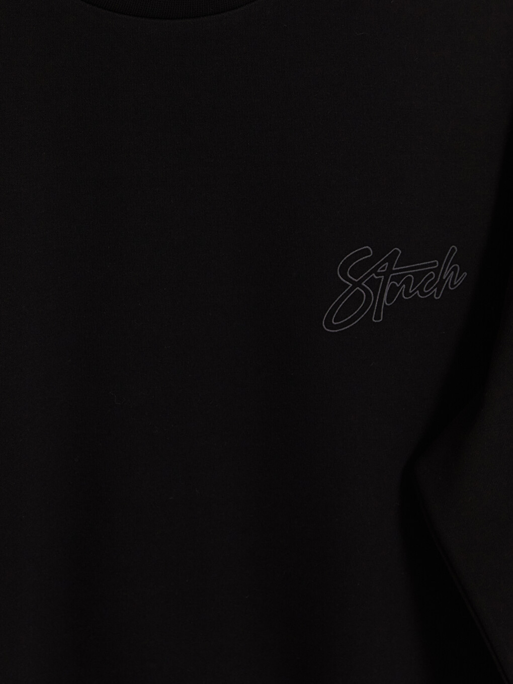 Siyah Bisiklet Yaka Nakışlı Erkek Sweatshirt-1
