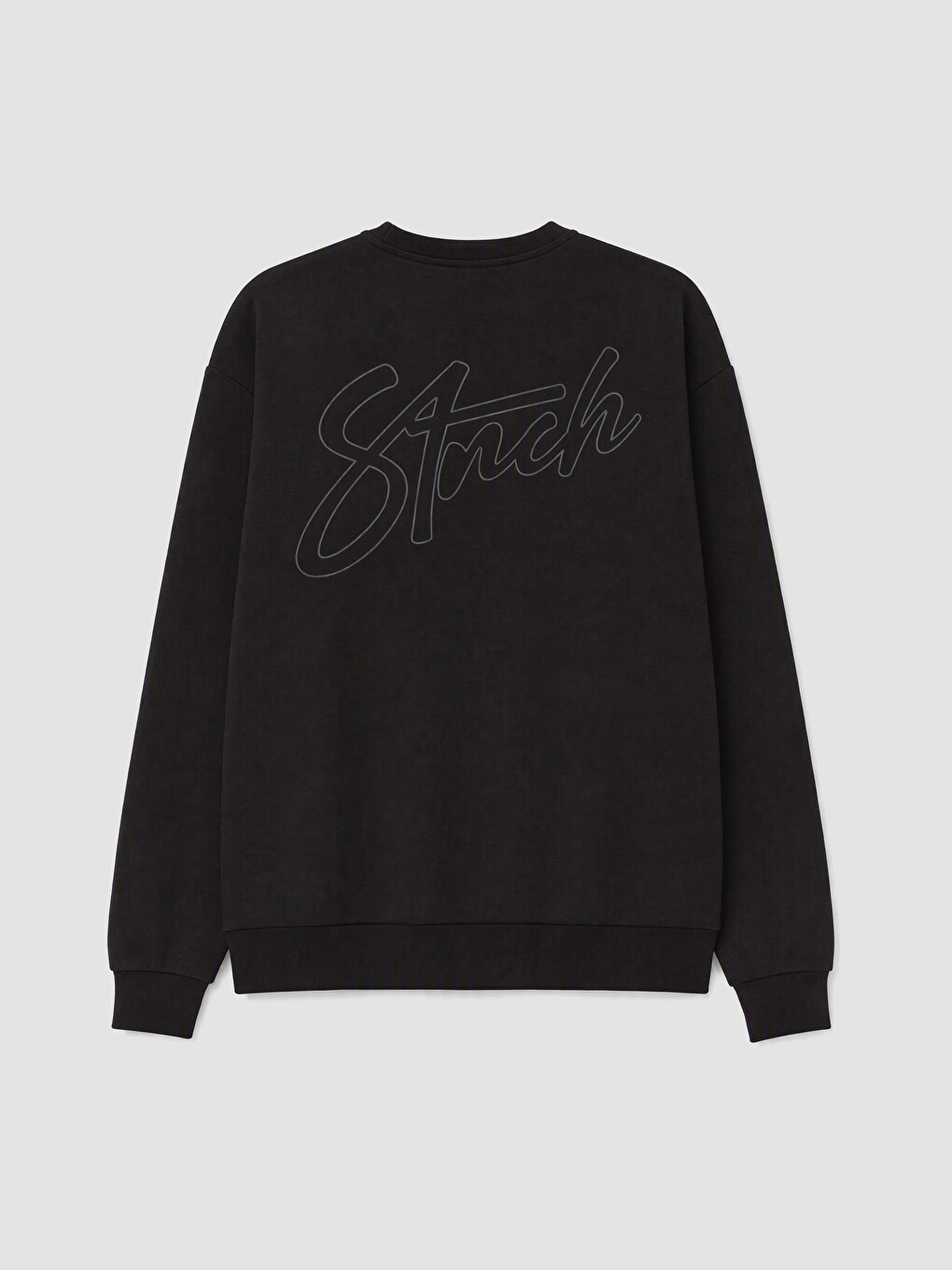 Siyah Bisiklet Yaka Nakışlı Erkek Sweatshirt-2
