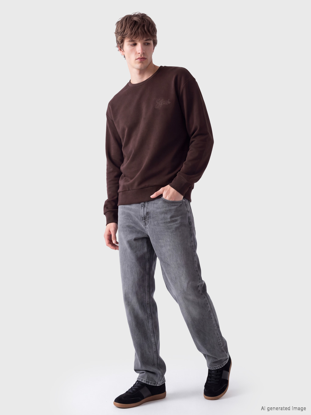 Crew Neck Embroidered Sweatshirt-1