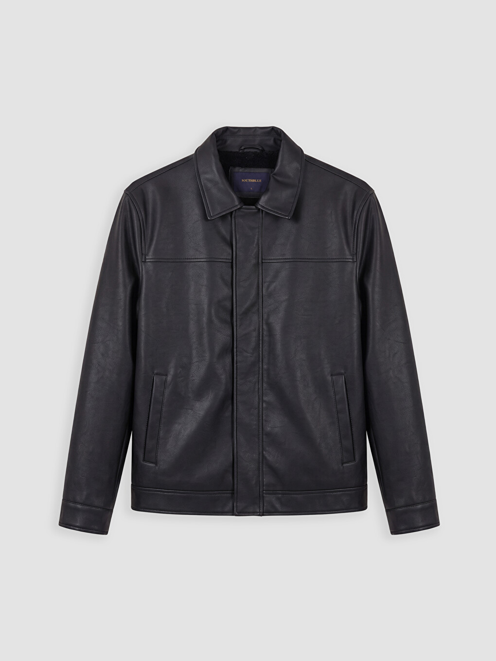Siyah Regular Fit Erkek Deri Görünümlü Mont-4