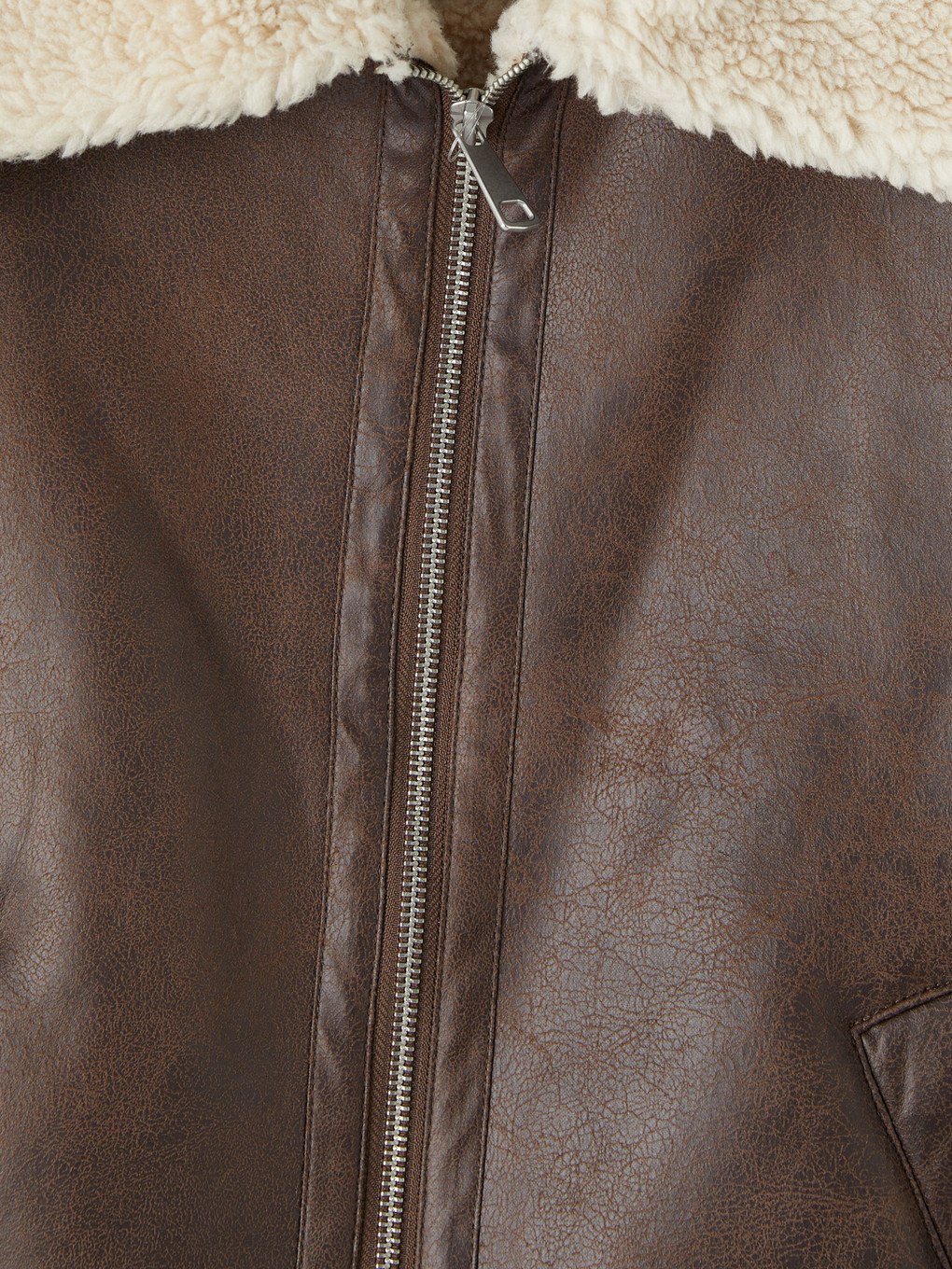 Faux Fur Collar Women's Faux Leather Coat-7