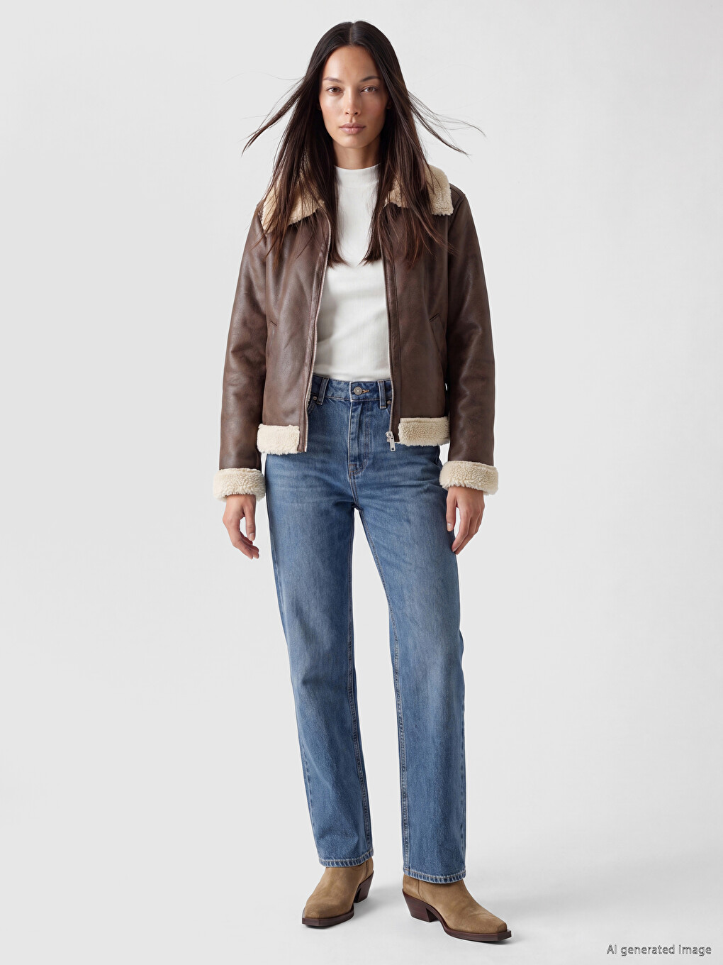 Faux Fur Collar Women's Faux Leather Coat-1
