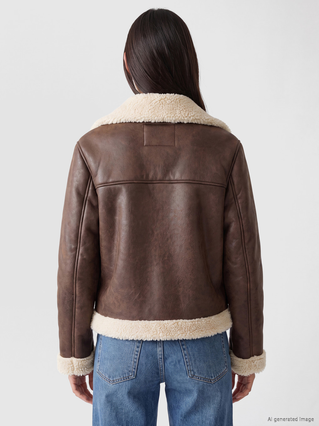 Faux Fur Collar Women's Faux Leather Coat-4