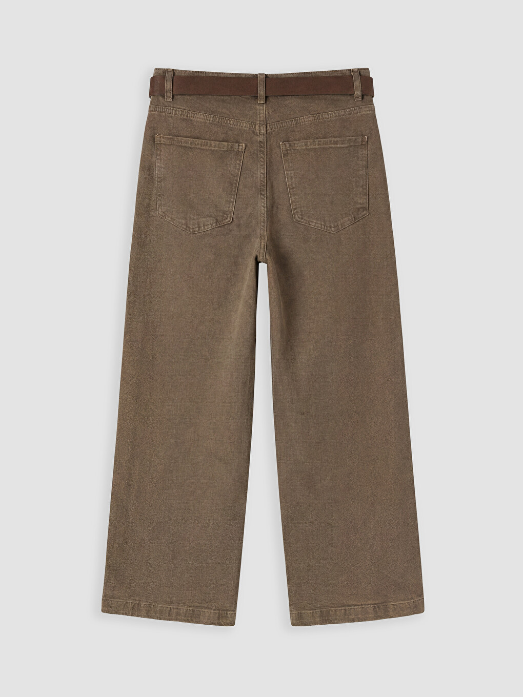 Kahverengi Beli Kemerli Wideleg Kadın Jean Pantolon-2