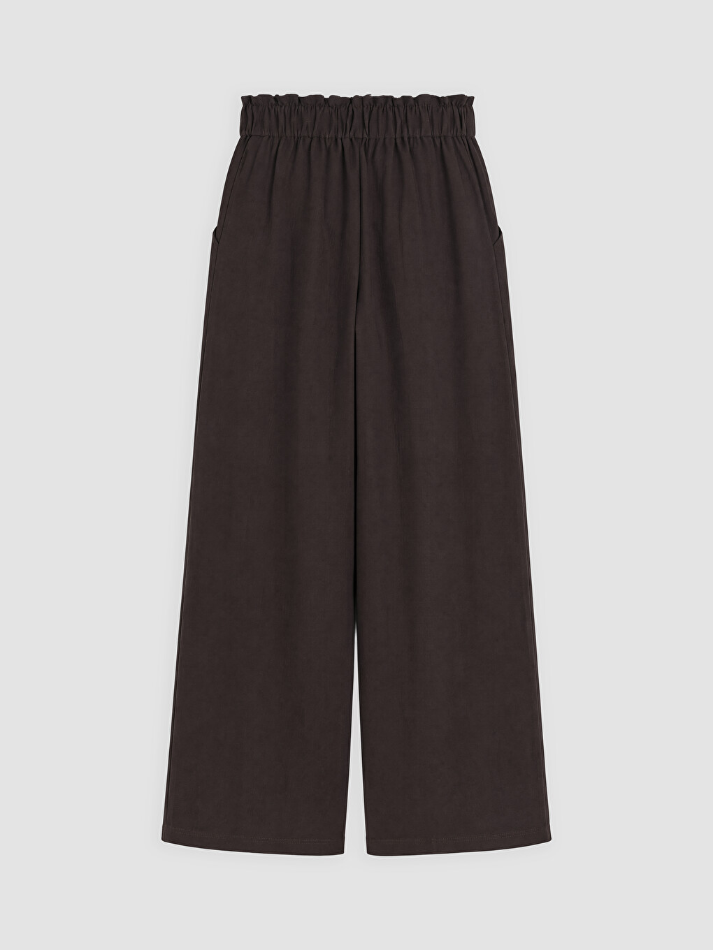Kahverengi Beli Lastikli Geniş Paça Kadın Pantolon-1