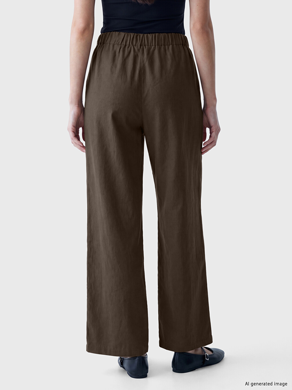 Haki Beli Lastikli Geniş Paça Kadın Pantolon-3