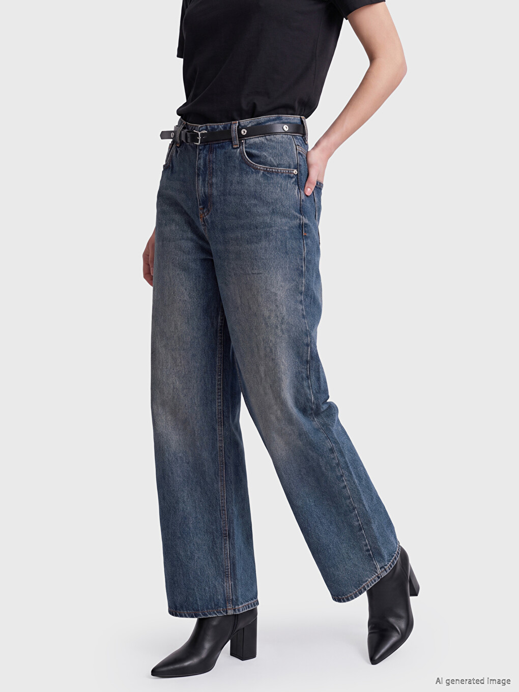 İndigo Wideleg Kadın Jean Pantolon-1