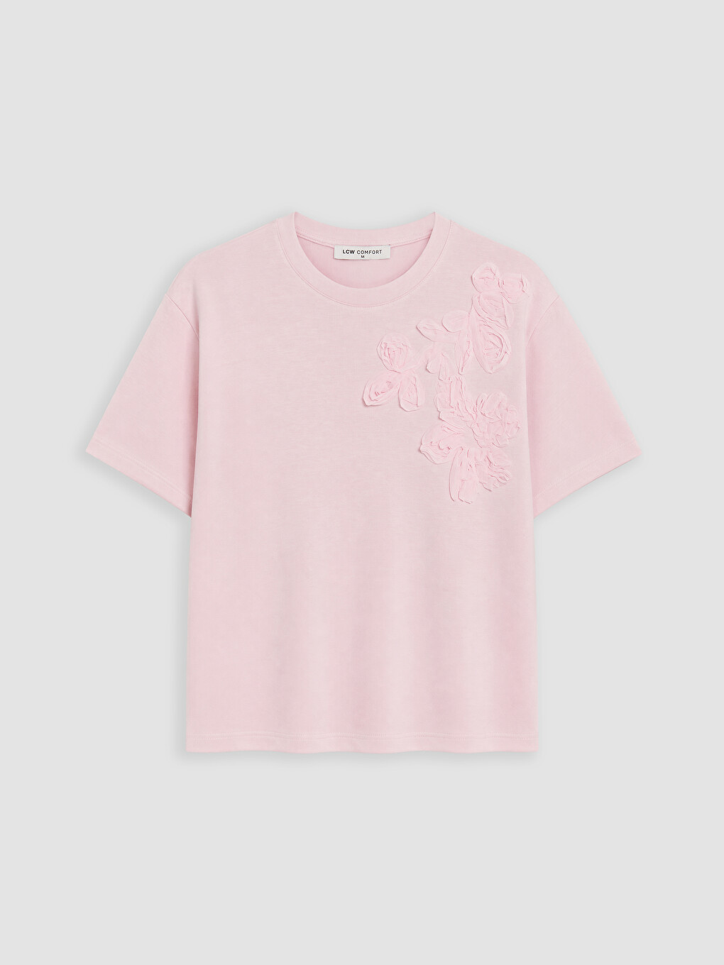 Pembe Soft Touch Çiçek Aplikeli Bluz