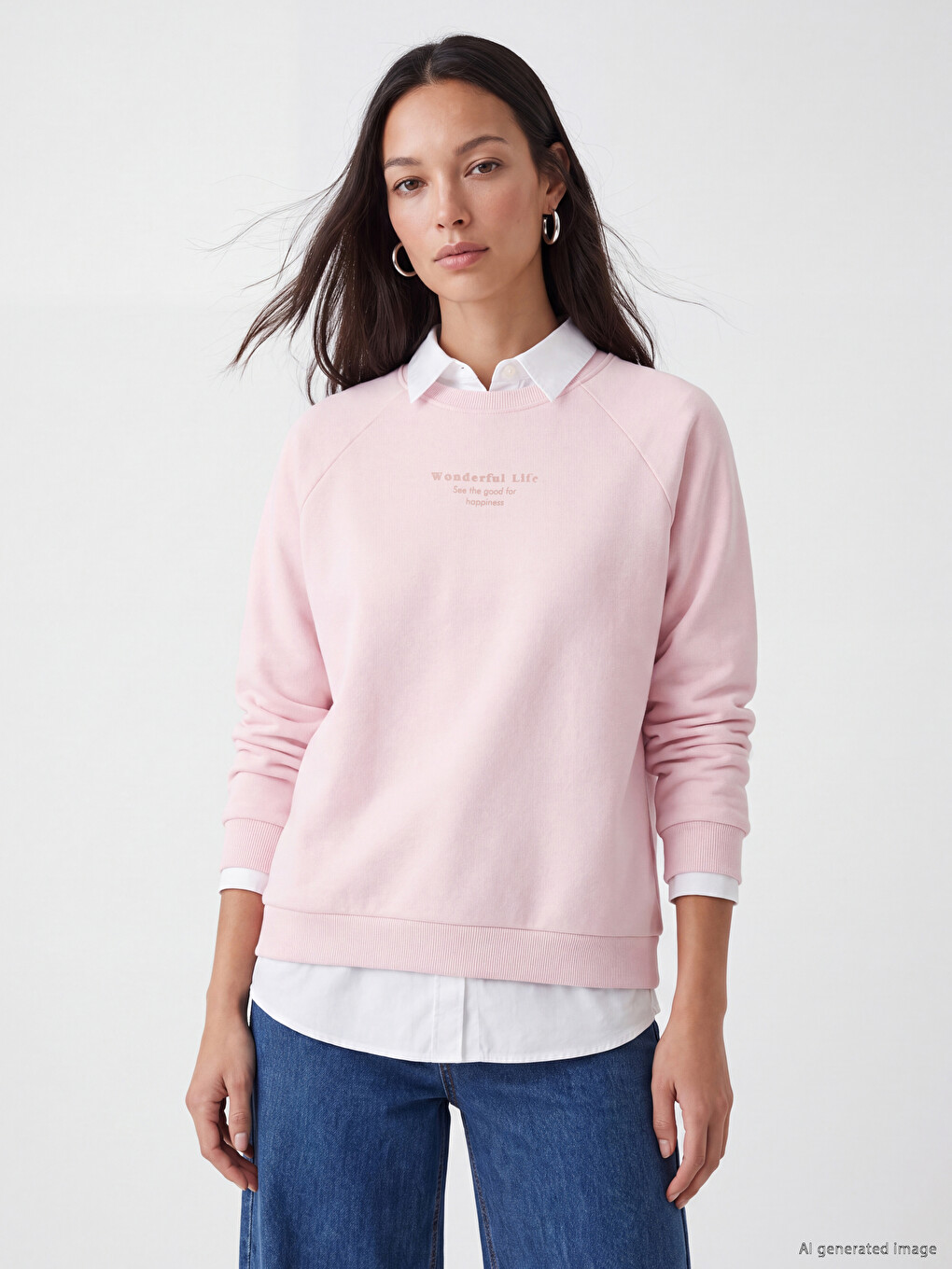 Pembe Baskılı Oversize Kadın Sweatshirt