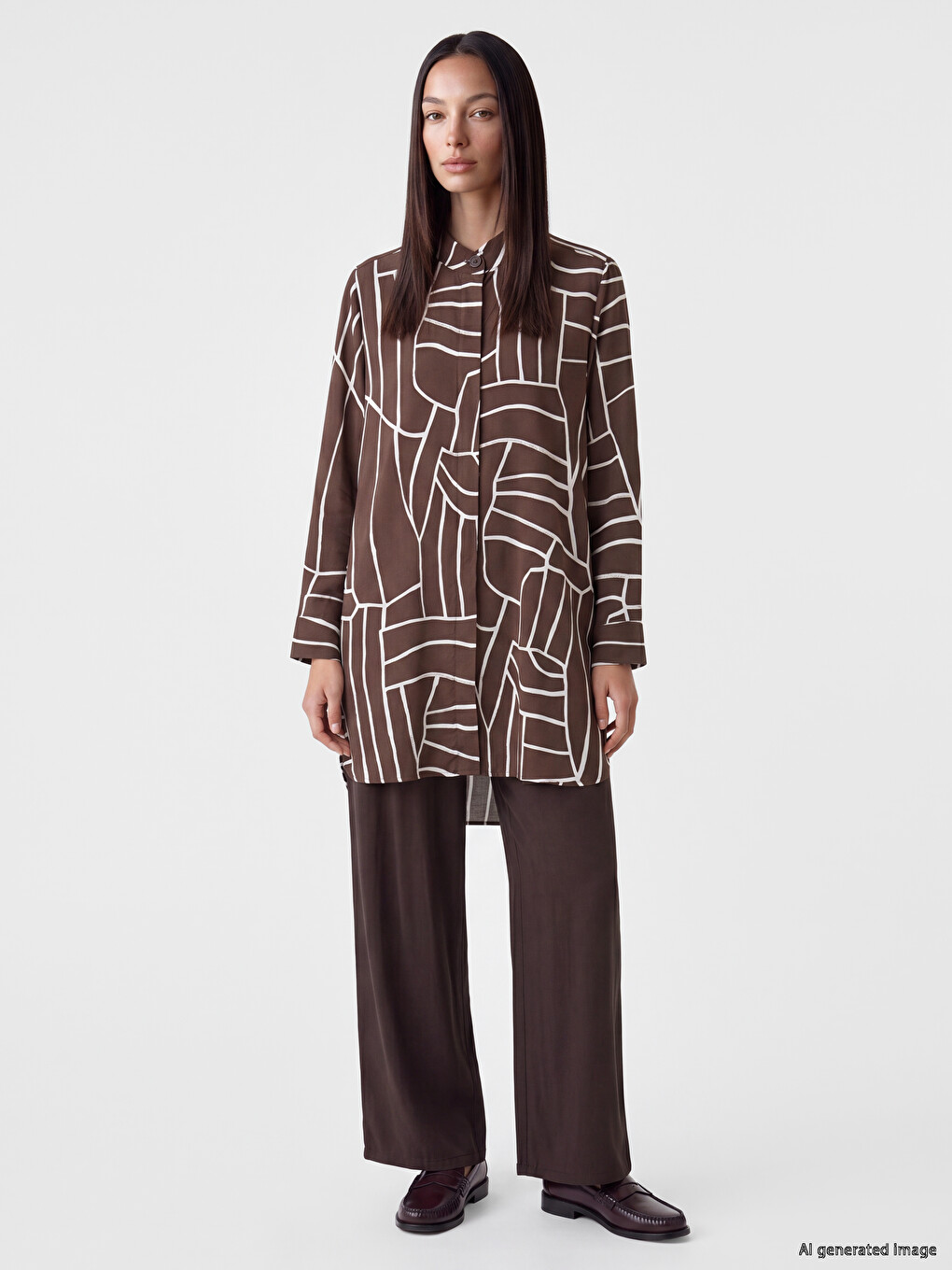 Grandad Collar Women's Shirt Tunic-1