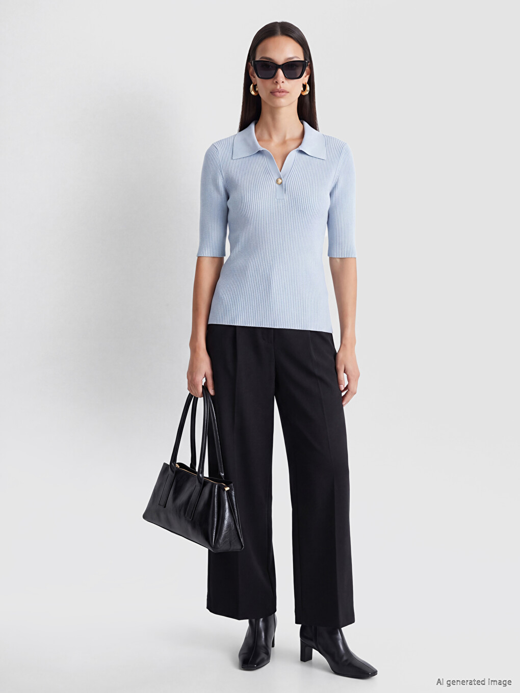 Polo Collar Short Sleeve Women's Knitwear Sweater-1