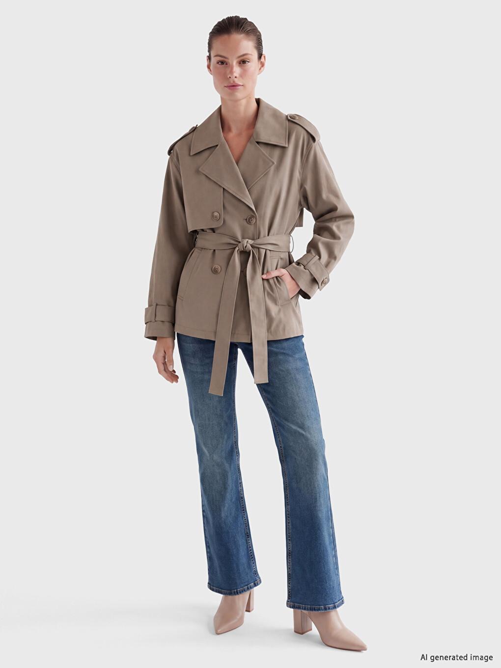 Double-breasted Collar Women's Trench Coat-1