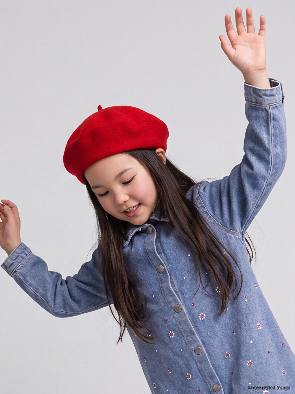 Rhinestone Embellished Girls' Jean Dress-1