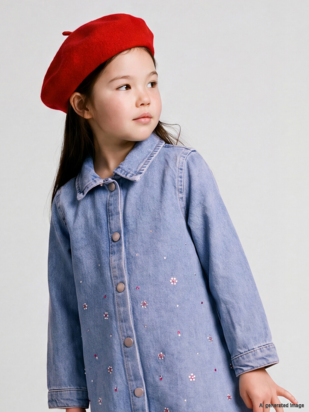 Rhinestone Embellished Girls' Jean Dress-2