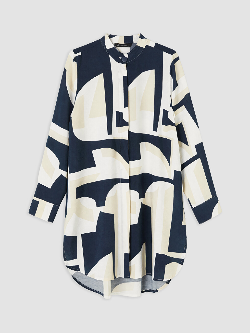Grandad Collar Patterned Women's Shirt Tunic-4