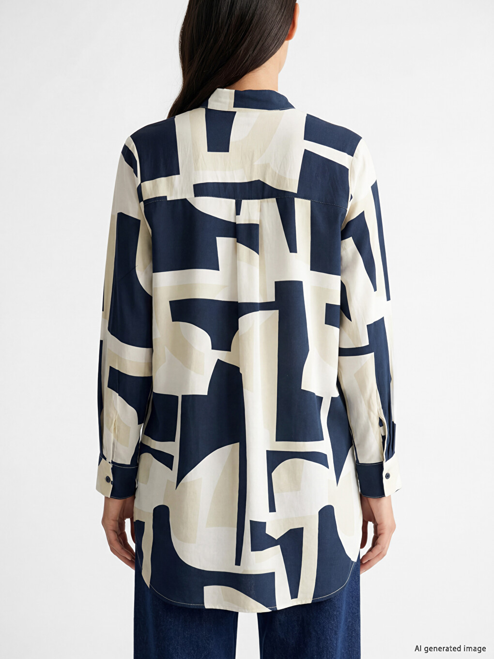 Grandad Collar Patterned Women's Shirt Tunic-3