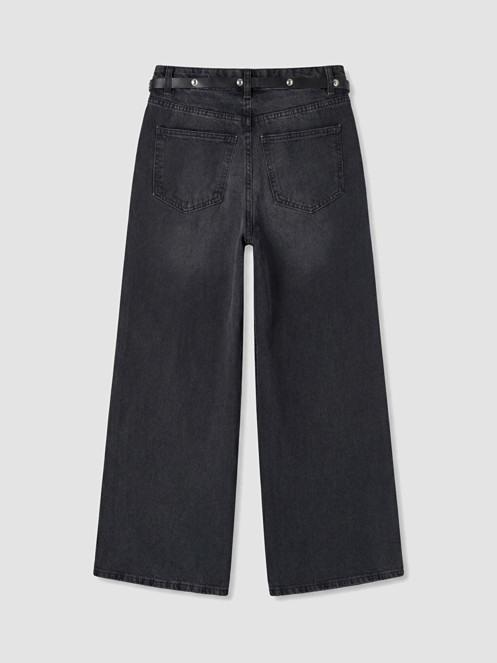 Siyah Beli Kemerli Wideleg Kadın Jean Pantolon-2