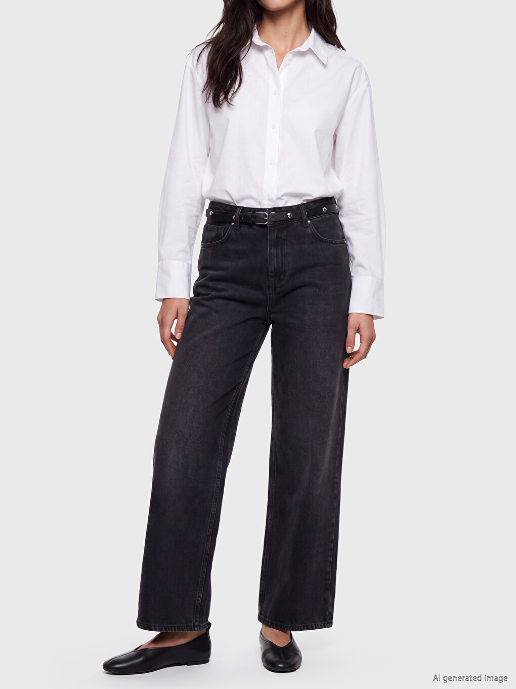 Belted Waist Wideleg Women's Jeans-1