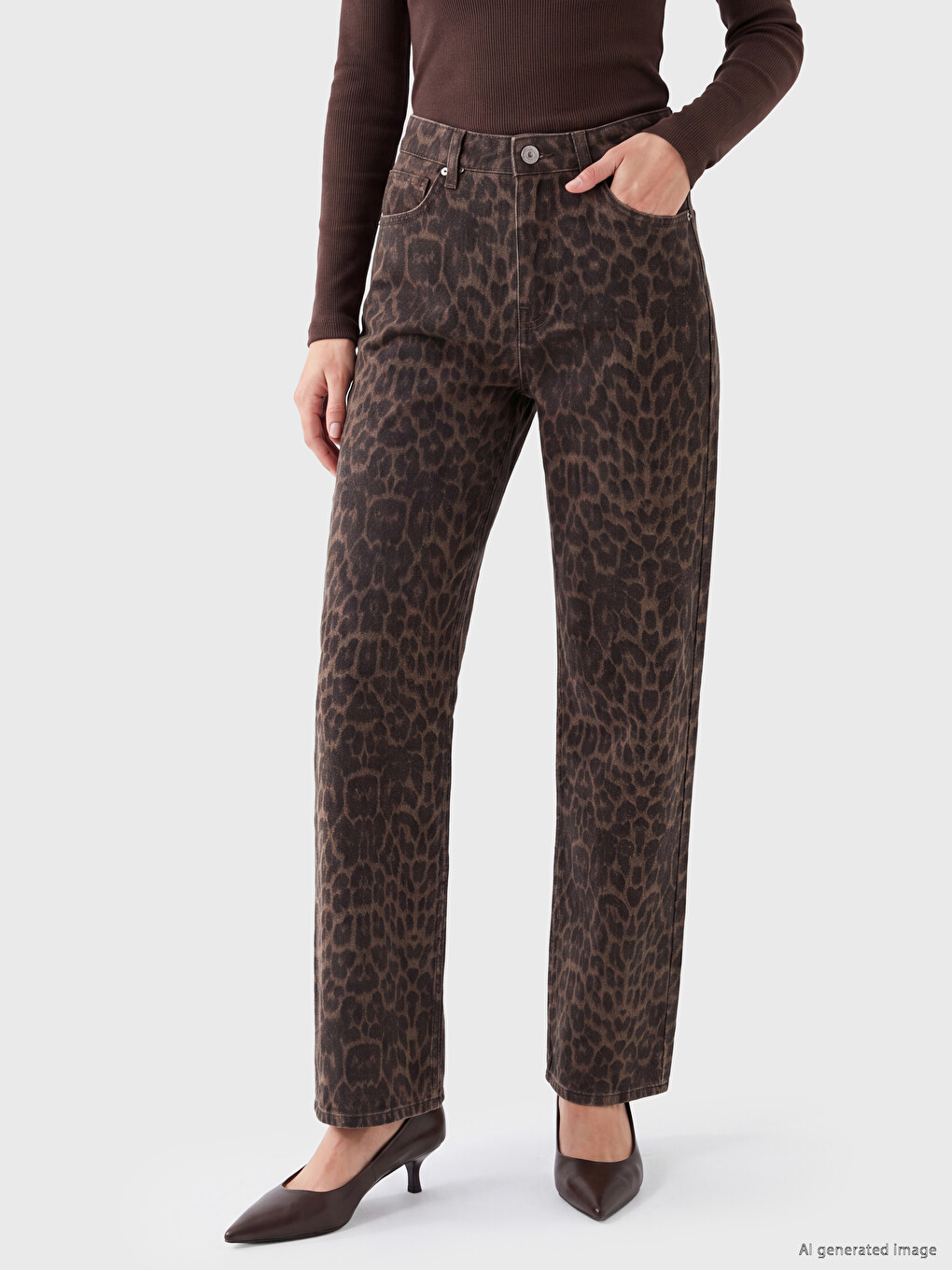 Leopard Print Straight Fit Women's Jeans-1