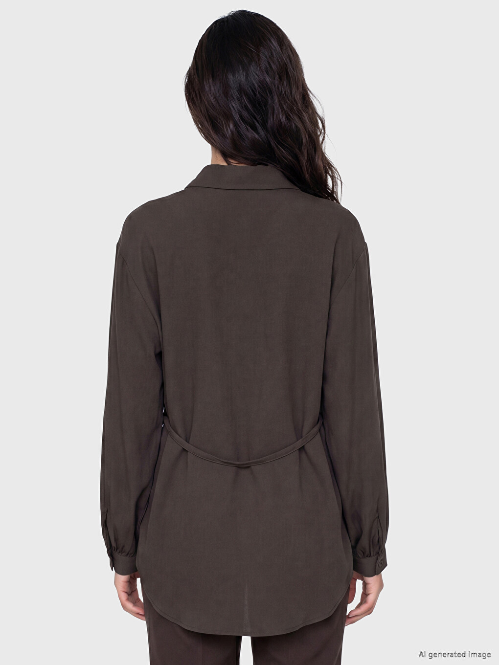 Belted Waist Women's Shirt Tunic-3
