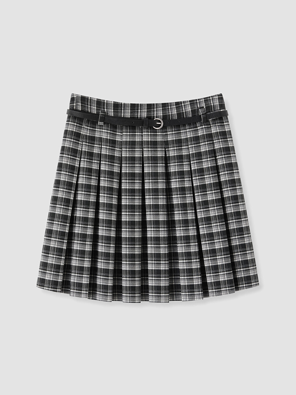 Belted A Cut Plaid Pleated Mini Skirt-4