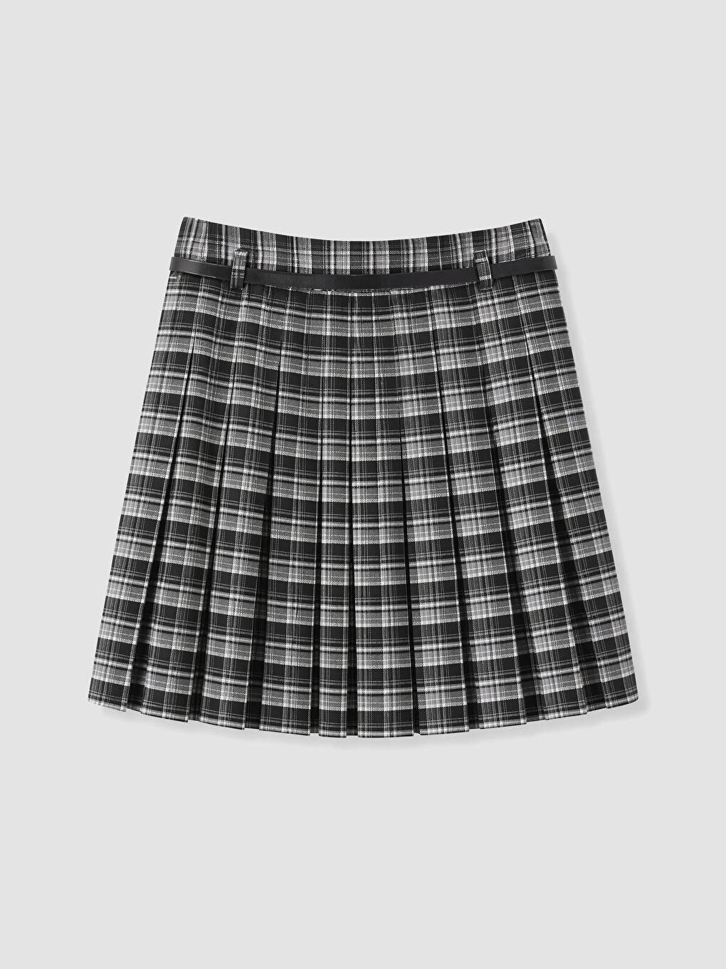 Belted A Cut Plaid Pleated Mini Skirt-6