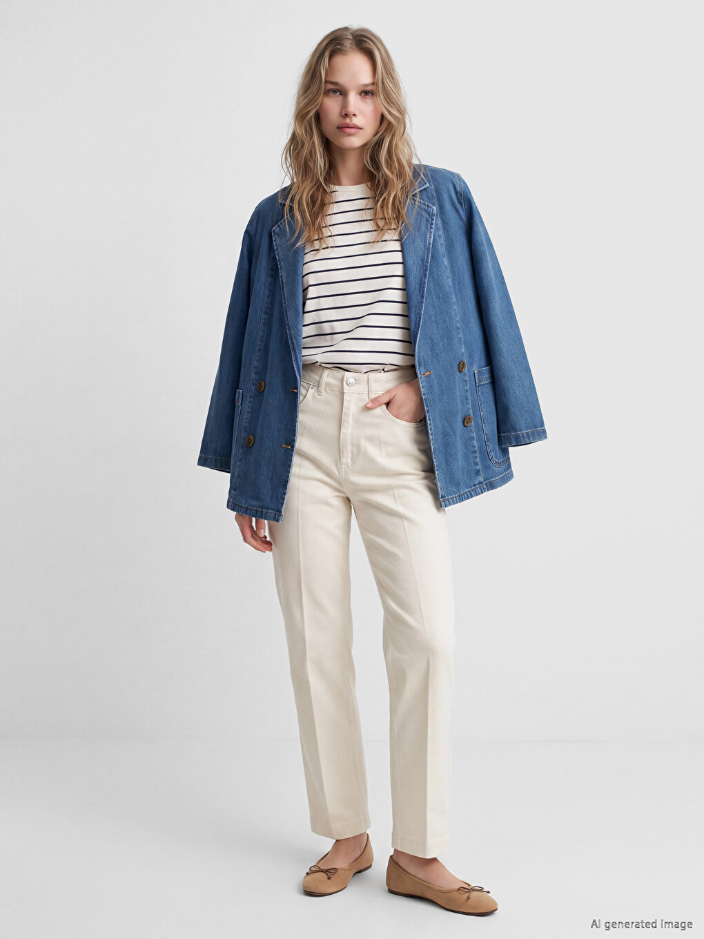 Ekru Slim Fit Kadın Jean Pantolon