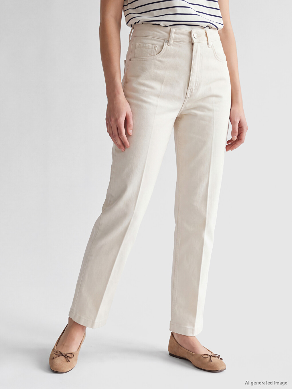 Ekru Slim Fit Kadın Jean Pantolon-1
