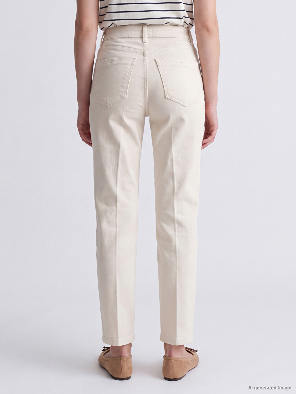 Ekru Slim Fit Kadın Jean Pantolon-2