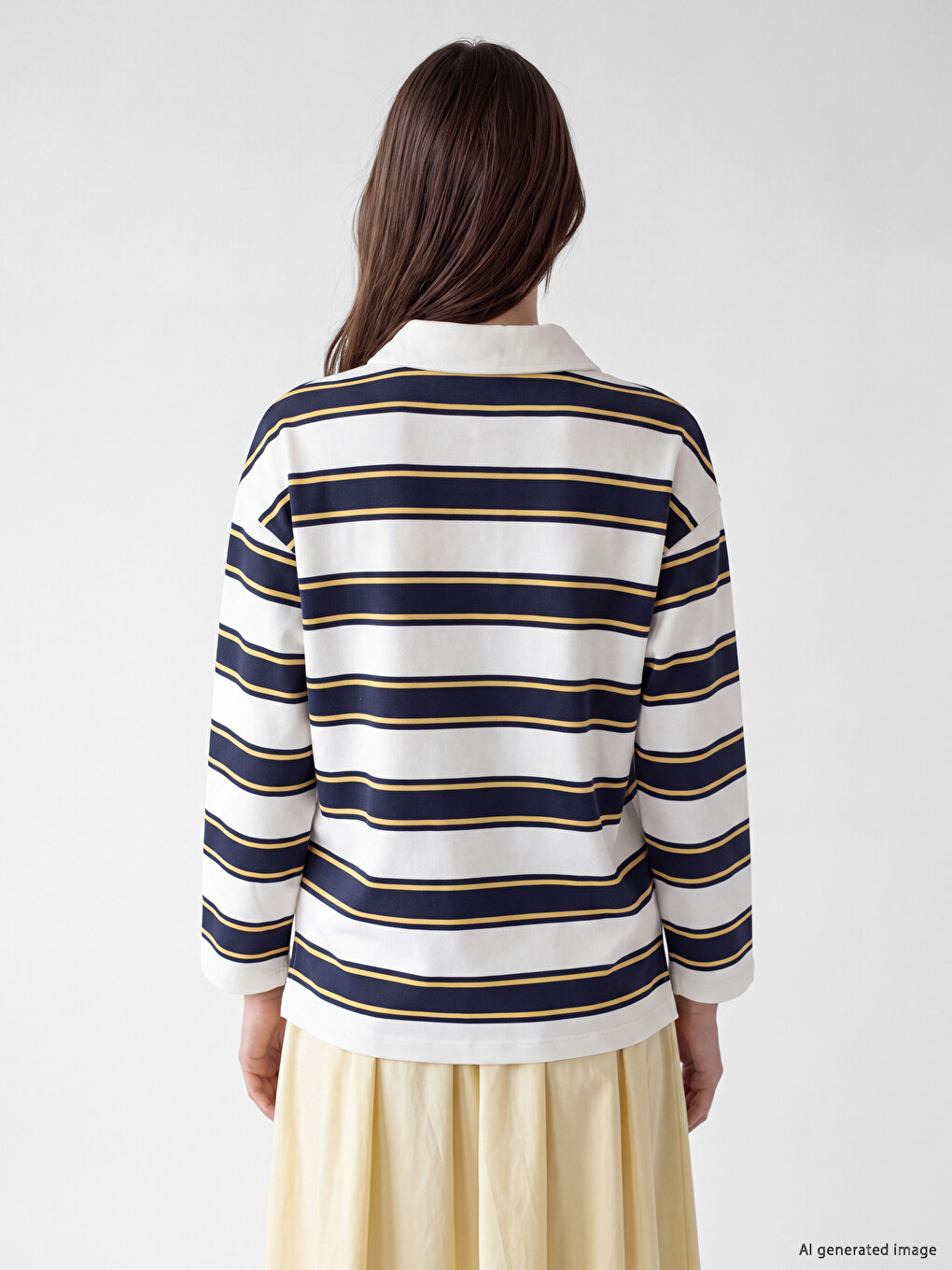 Karışık Polo Yaka Çizgili Oversize Kadın Sweatshirt Tunik-3