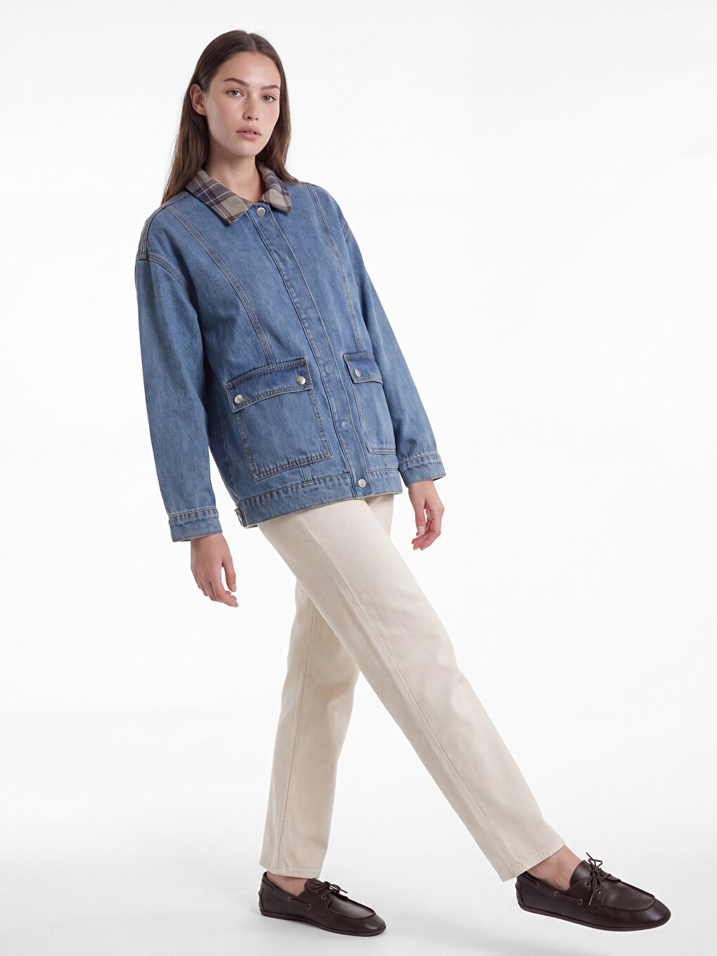 Shirt Collar Women's Jean Jacket-1