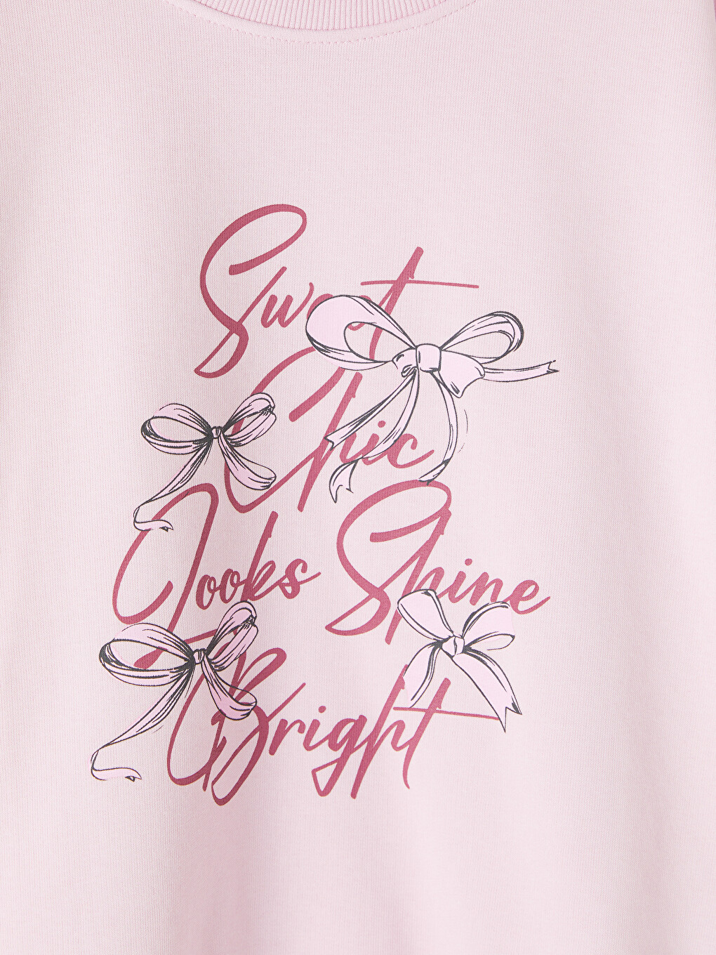 Pembe 2'li Bisiklet Yaka Baskılı Kız Çocuk Kalın Sweatshirt-5