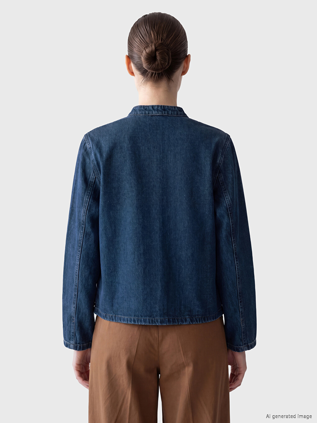 Grandad Collar Women's Jean Jacket-3
