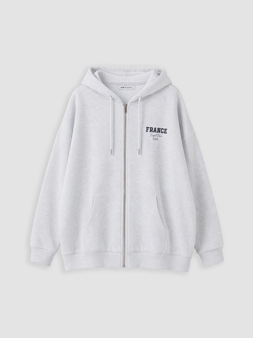 Gri Kapüşonlu Oversize Kadın Kalın Fermuarlı Sweatshirt-4