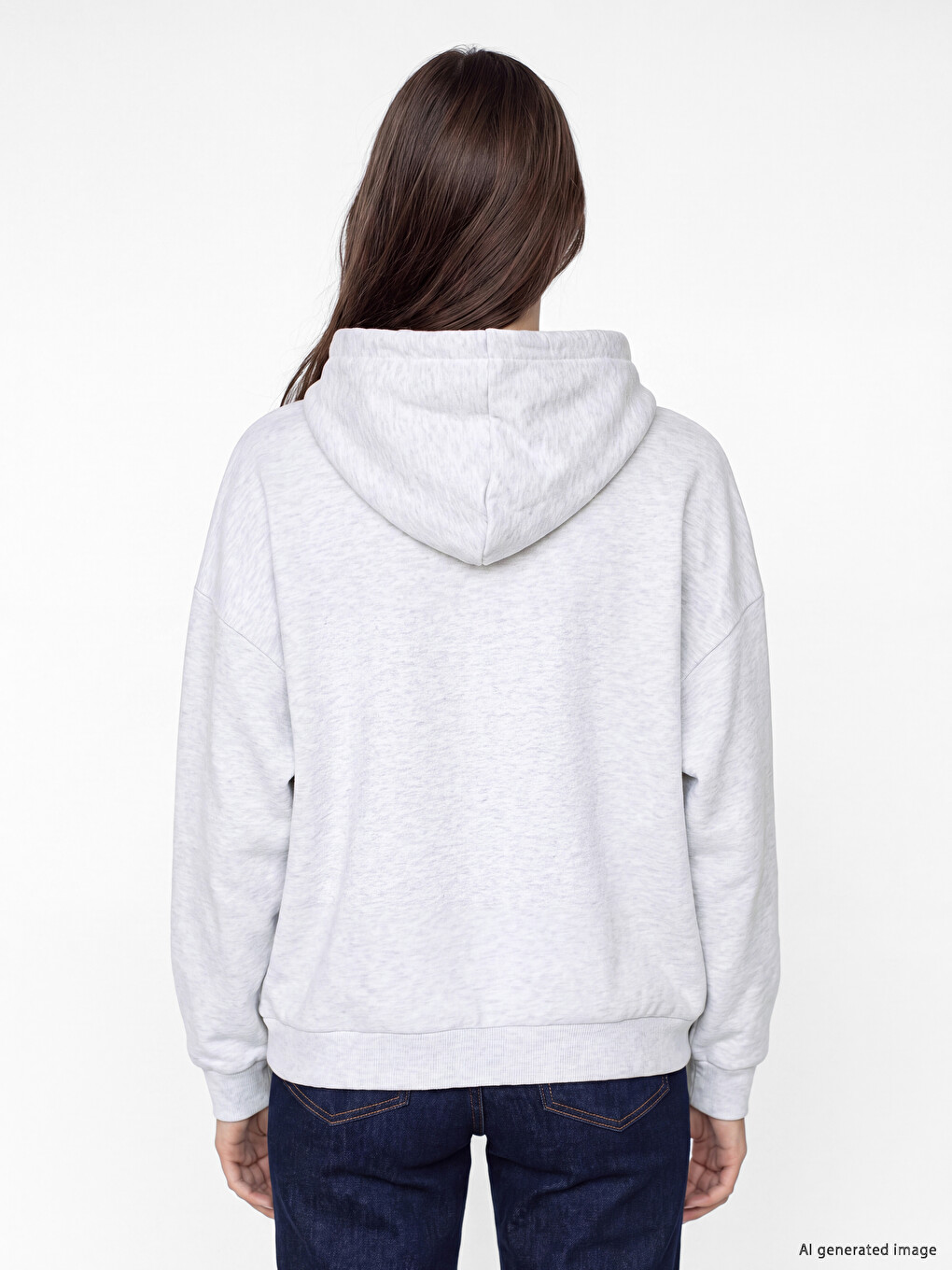 Gri Kapüşonlu Oversize Kadın Kalın Fermuarlı Sweatshirt-3