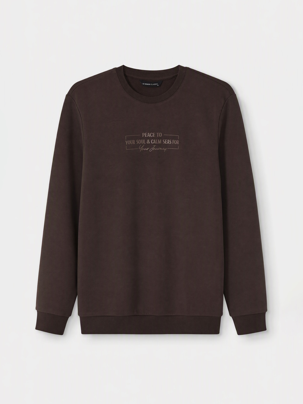 Kahverengi Bisiklet Yaka Baskılı Erkek Sweatshirt