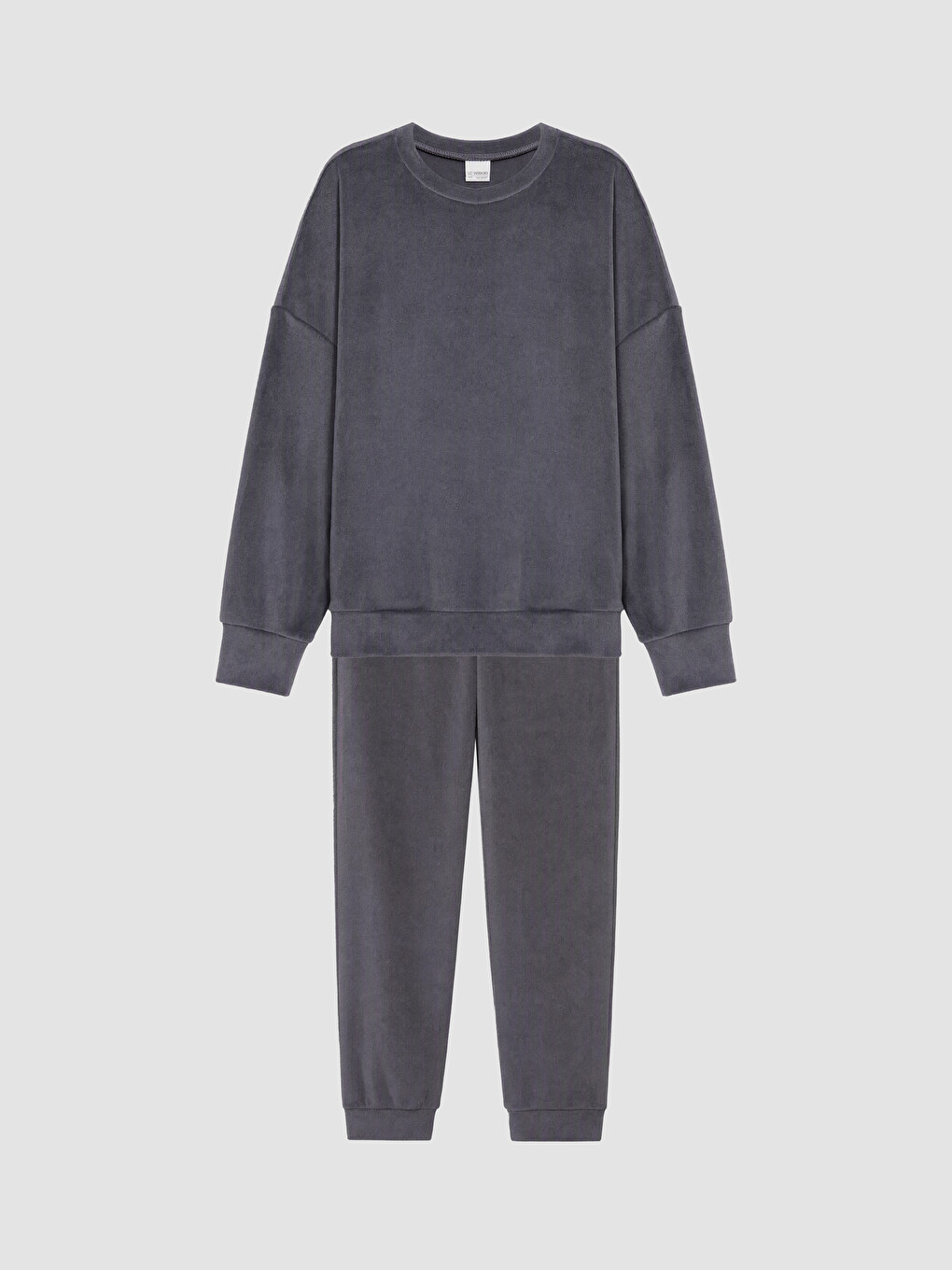 Gri Bisiklet Yaka Kız Çocuk Kadife Pijama Takımı