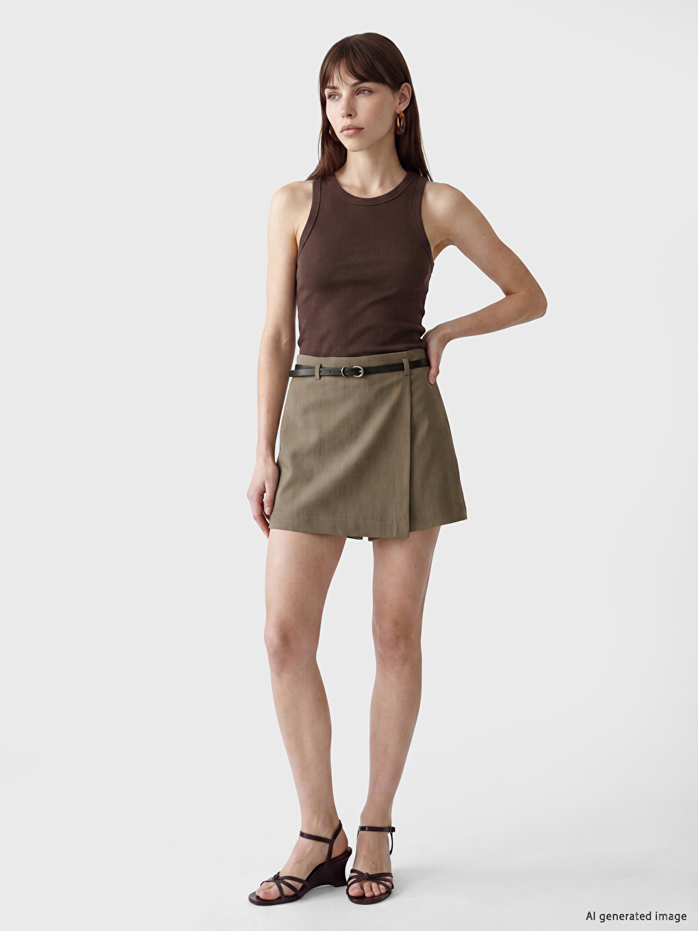 Belted Skirt Look Women's Shorts