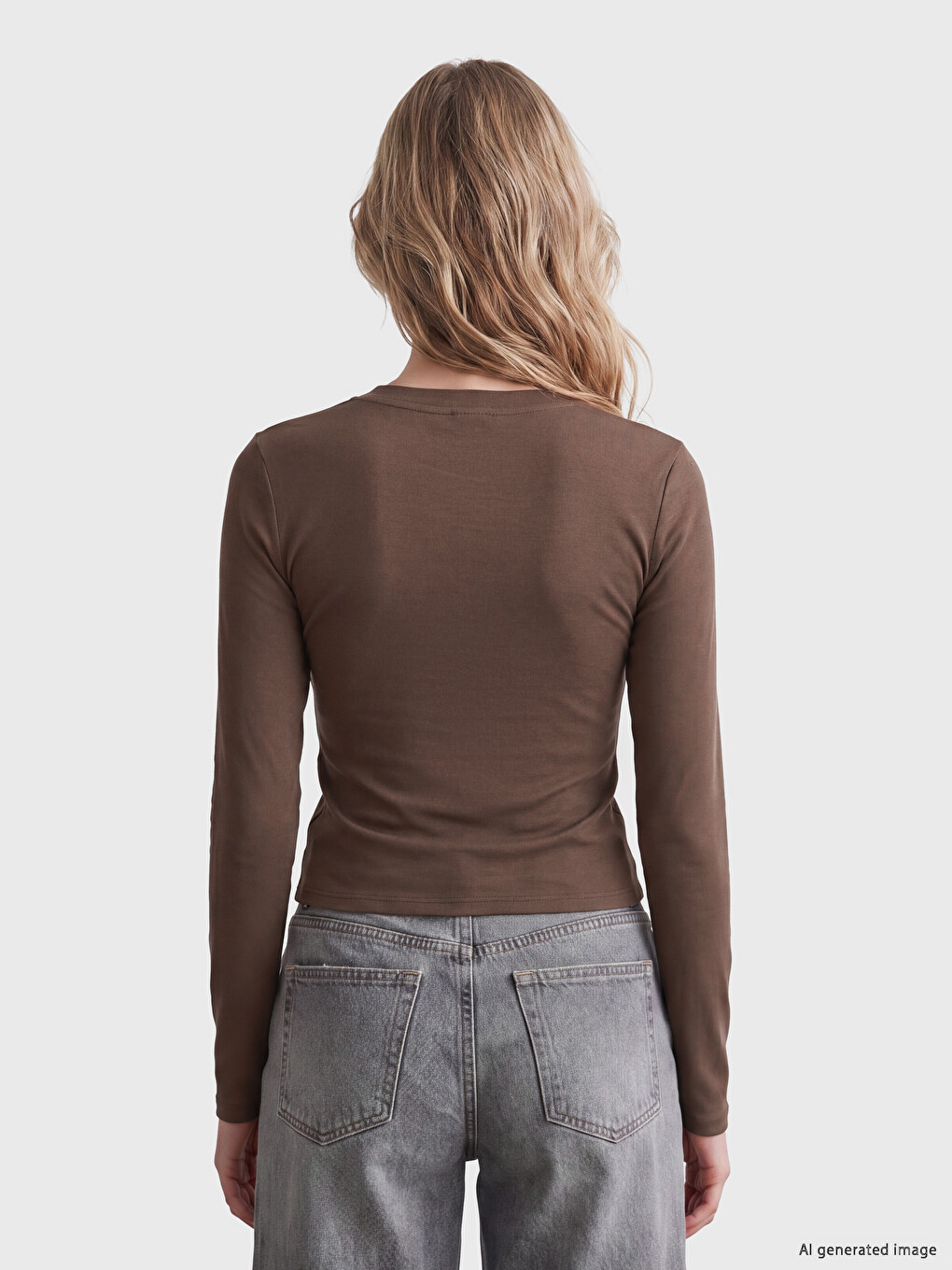 Rundhalsausschnitt Damen Geripptes Body-3