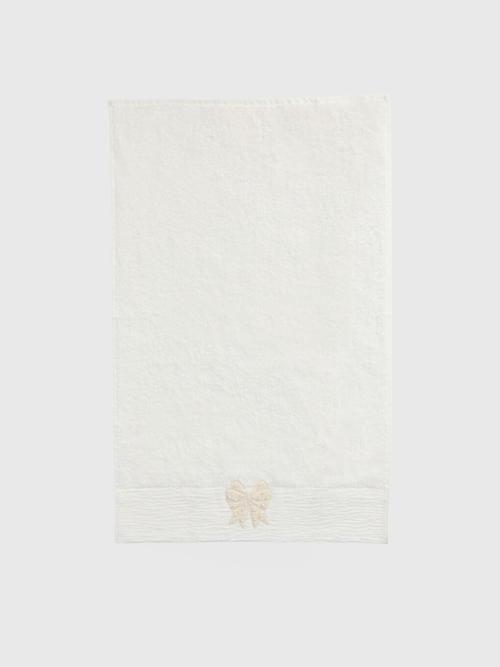 Ekru Fiyonk Nakışlı Pamuklu Bordürlü Yüz Havlusu 50x80 Cm-1
