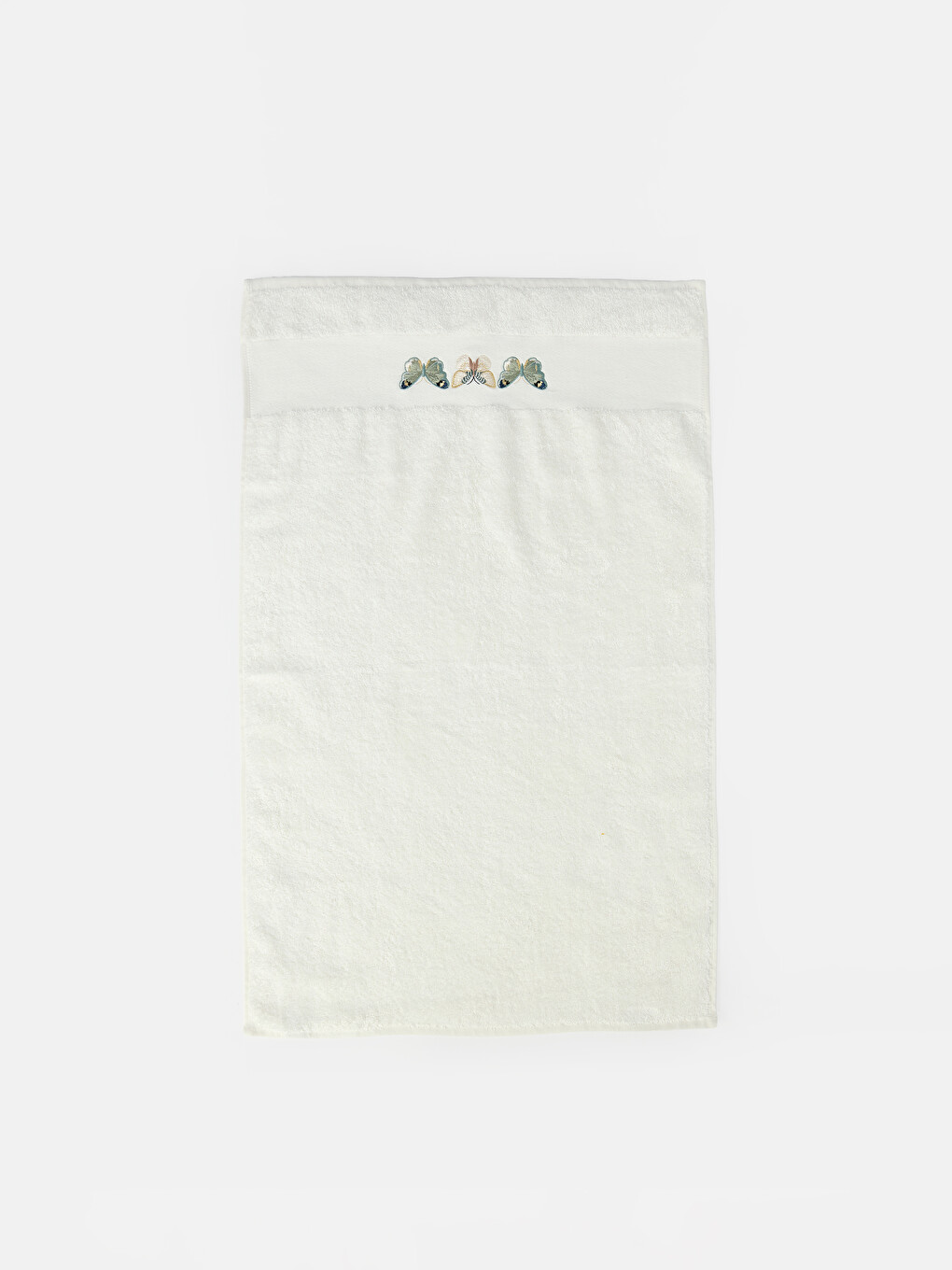Ekru Kelebek Nakışlı Pamuklu Yüz Havlusu 50x80 Cm-1